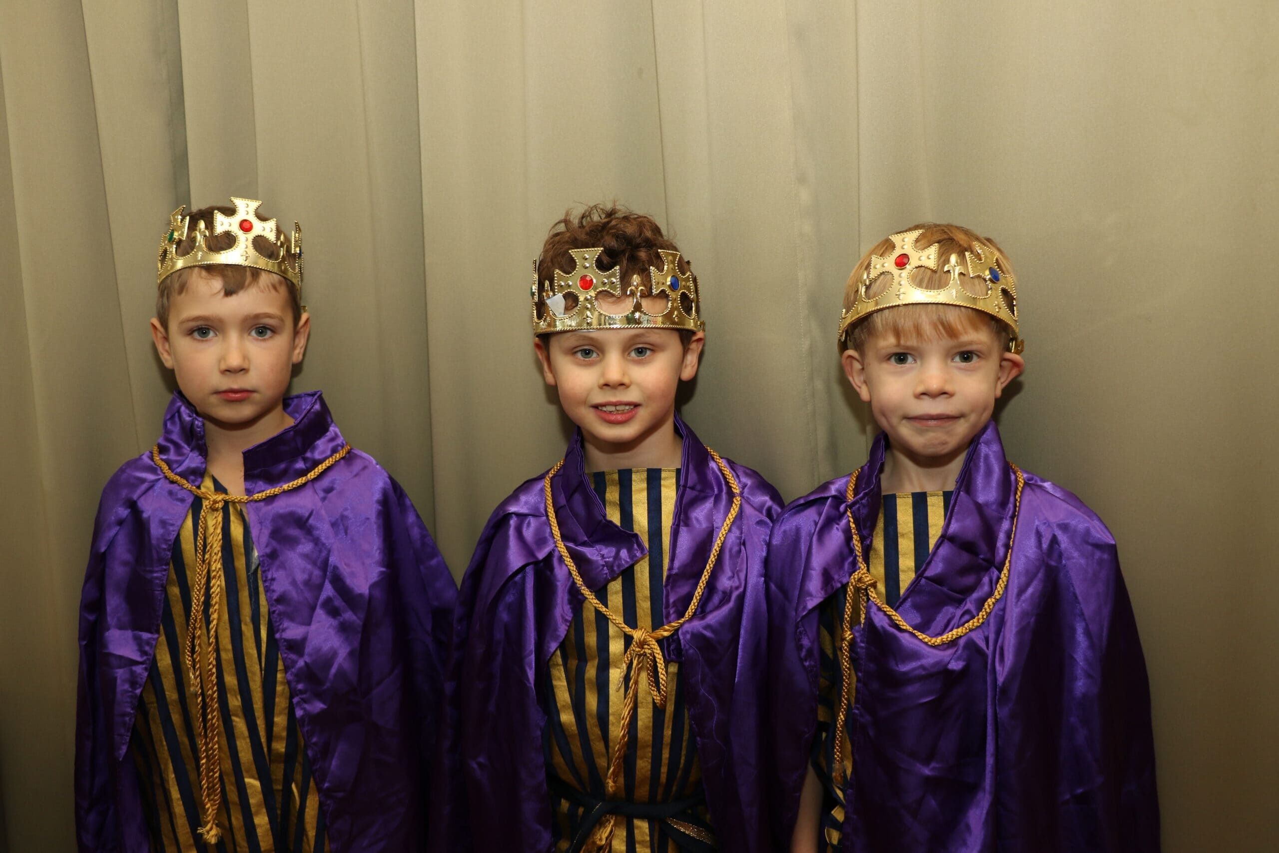 Three pupils dressed up for school nativity