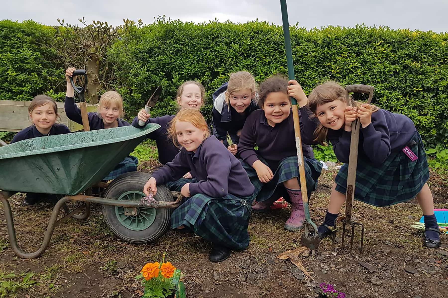 School pupils enjoying gardening project