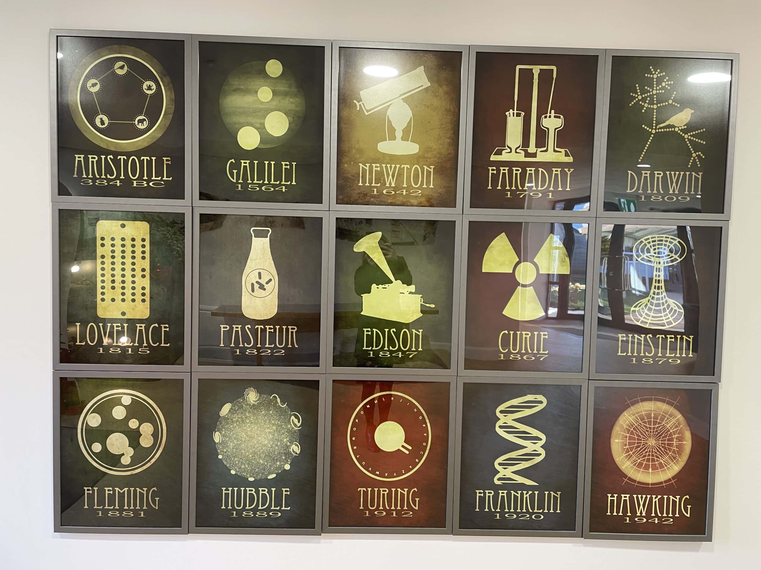 Science posters displayed on science department wall