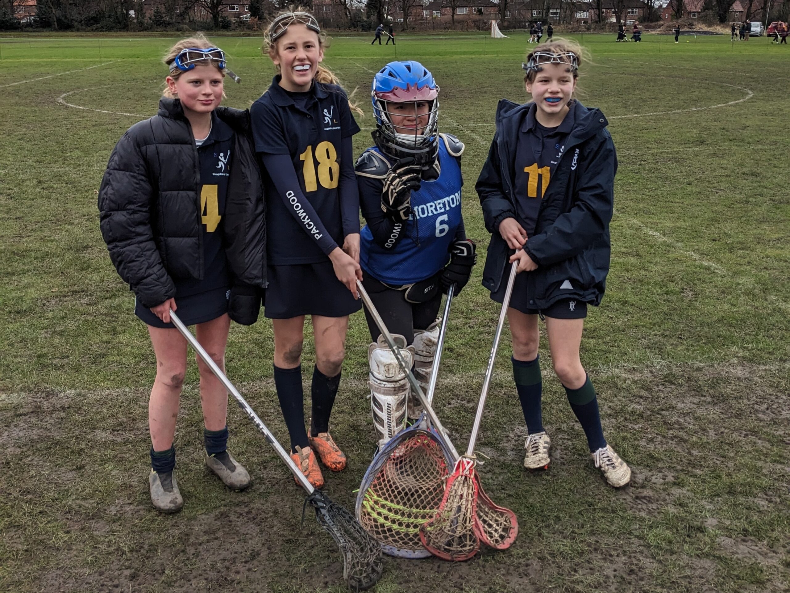 Lacrosse goalkeeper and three other players