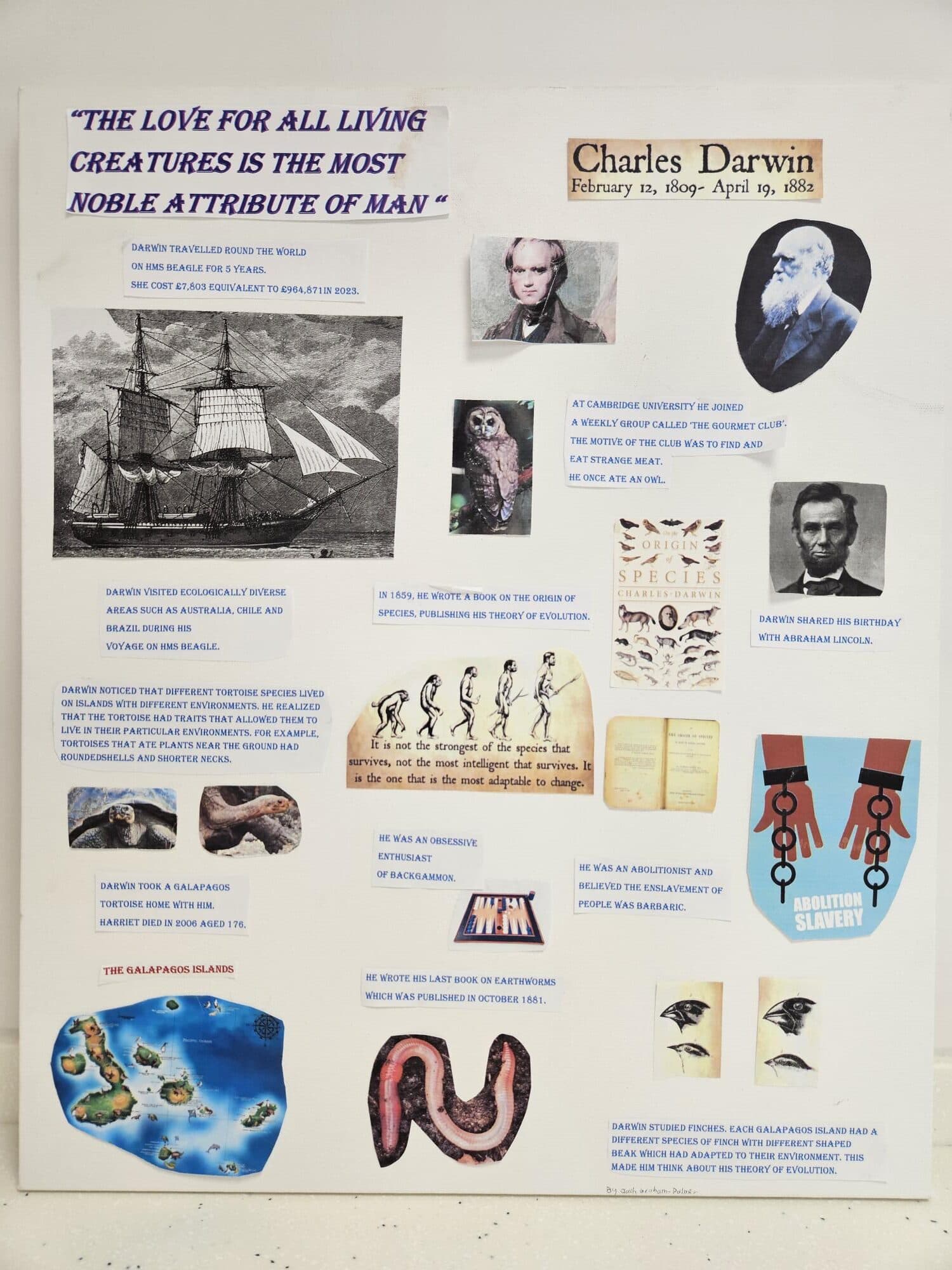 Science poster showing facts about Darwin